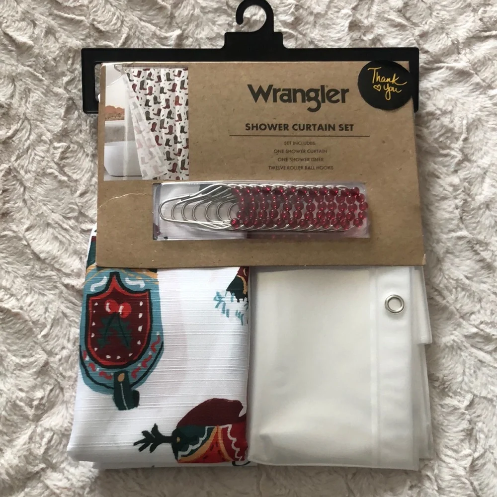 Wrangler Western Cowboy Boots Design Shower Curtain Set with Hooks NEW